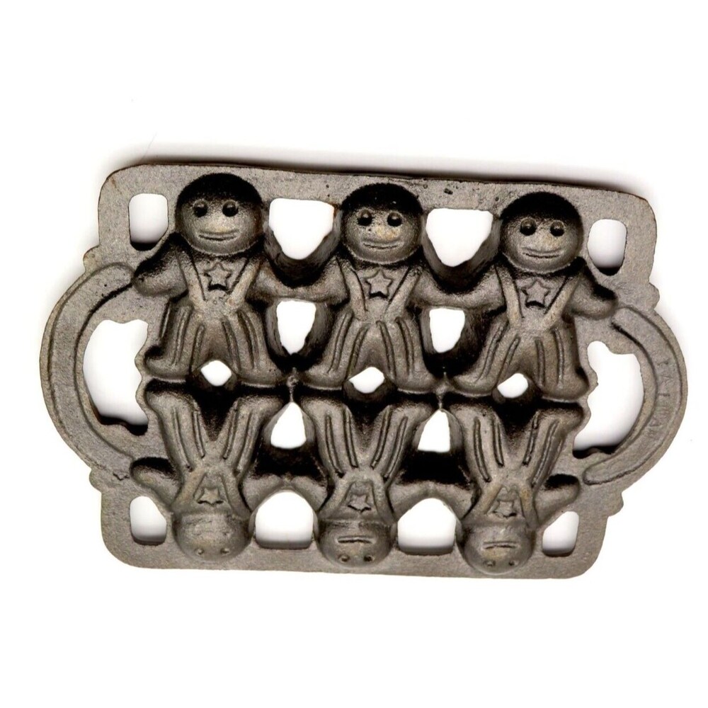 Vintage Cast Iron Gingerbread Man Mold Pan Cookie Baking w 2 Handles 9"x 6"